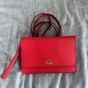 Cherry red KATE SPADE wallet/wristlet with crossbody strap LOOKS LIKE NEW!